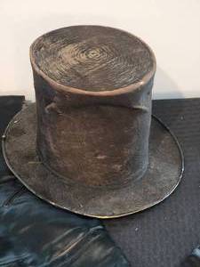 lot 30 image: RARE 1836 Stove Pipe Fur Hat and Wedding Vest with Tie