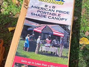 lot 880 image: Instashade American Pride Portable Shade Canopy 8x8 (New in Box)