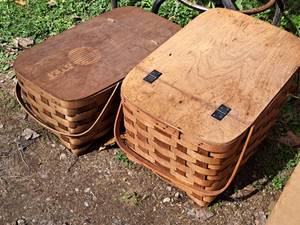 lot 881 image: Lot of (2) WickerWood Picnic Baskets