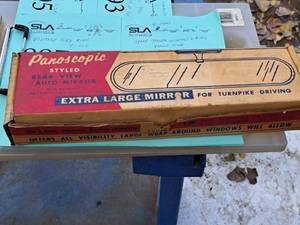 lot 899 image: Vintage Panoscopic Styled Rear View Auto Mirror (in original box)