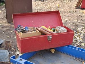 lot 914 image: 19 Metal Tool Box with Plumbing Supplies