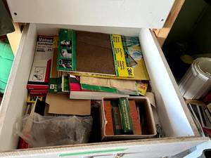 lot 123 image: Drawer of Sandpaper & Staples