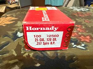 lot 182 image: Hornady 25 Cal 120 Gr .257 Spire HP Sealed Box