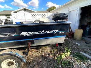 lot 1 image: Blue Fin Spectrum 1606 Boat, Escort Trailer & Mercury 75 Motor