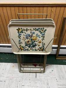 lot 369 image: Vintage TV Trays on Storage Rack
