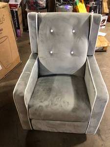 lot 16 image: Light Gray, Microfiber Swivel Glider Recliner Rocker, Nursery Glider Recliner Nursery Chair, Gliding Swivel Recliner  Customer Returns See Pictures