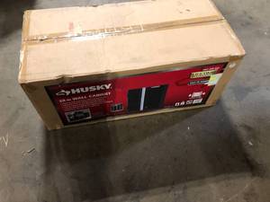 lot 32 image: Husky Ready-to-Assemble 24-Gauge Steel Wall Mounted Garage Cabinet in Black (28 in. W x 29.7 in. H x 12 in. D) Customer Returns See Pictures