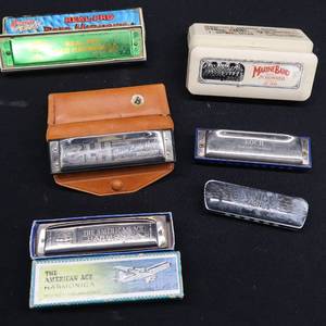 lot 46 image: 5 VINTAGE HARMONICAS  HARPS