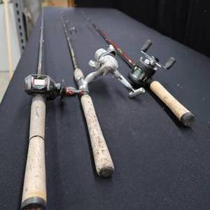 lot 73 image: TRIO OF RODS AND REELS