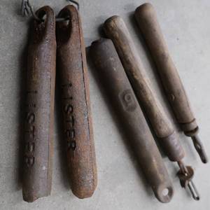 lot 105 image: ANTIQUE LOT OF LISTER WINDOW WEIGHTS  5 LBS EACH