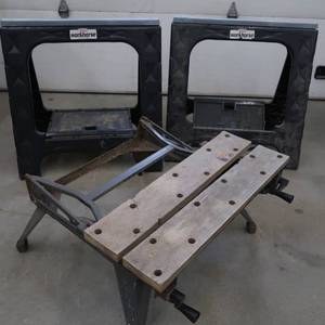 lot 130 image: SAWHORSES AND TABLE