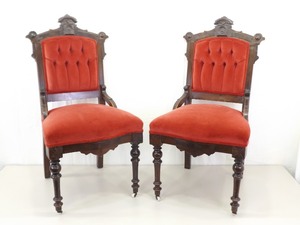 2 Hand Carved Wood Gothic Chairs