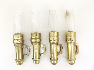Lot of 4 Adams and Westlake&nbspBrass Railroad Oil Lamps wOriginal Pyrex Glass