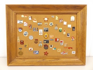 Wood Framed Russian Commemorative Pin Collection