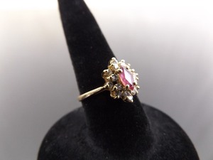 14k Yellow Gold Diamond and Ruby Ring Size 4