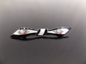 Antique .925 Sterling Silver Guilloche Enamel Rose Bow BroochPendant