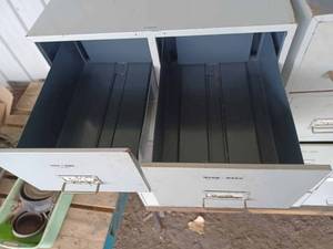 About 15 Metal 2-Drawer File Boxes Measuring 20.5-inches wide X 8-inches tall X 16-inches deep, the drawers themselves are 9.5-inches wide