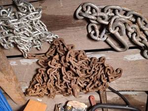 12-foot New Chain - No Hooks, 15-foot Tow Chain with One Hook, and a 12-inch Chain with One Hook for a Cherry Picker