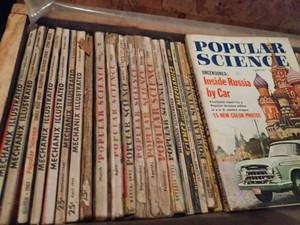 Wood Crate of Mostly Popular Science Magazines from the 1960s with a few Mechanix Illustrated Magazines in the same Crate with Similar Dates