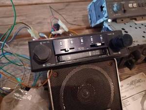 Concord Stereo Tuner, Amplifier, Tape Deck with Manual, Pair of Audiovox Speakers, Assorted Car Radios, Pair of Round Kenwood Speakers