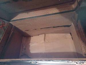 Large Wood and Metal Flat Top Trunk - Missing Lift-Out Tray