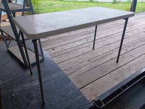 Plastic Folding Table - Measures 48-inches wide X 24-inches deep X 28-inches Tall, Metal Shelf, and a Folding Step Stool