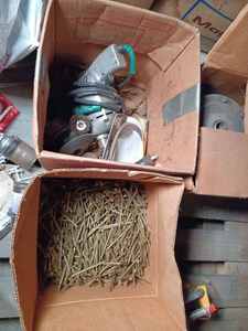 Pallet of New Fasteners, New Electrical Hardware, Lawn Sprinklers, 38 Electric Drill, Arctic Cat Snowmobile Clutch, Tents, Books, and More