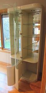 Art Deco-esque Lacquer  2 pc. Hutch-modules  with glass shelves and cupboards