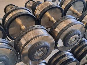 lot 1011 image: Lot of (2) Hampton 70-lb Dumbells
