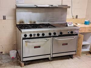 lot 996 image: Tri-Star Commercial 6-Burner 2-Oven Flat-Top Grill Range