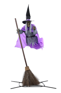 lot 8 image: Home Accents Holiday 12 ft. Giant-Sized Animated Hovering Witch Halloween Decoration