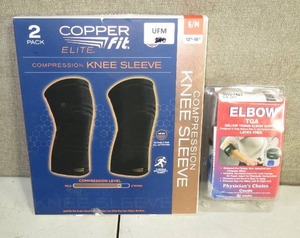 lot 15 image: Copper Fit Elite Knee 2-pack-SmallMedium and Elbow TGA-Tennis Elbow GelAir-Regular