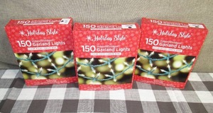lot 33 image: Lot of 3 Holiday Style 150 IndoorOutdoor Garland Lights-Clear Bulbs-Green Wire