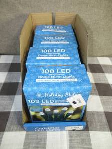 lot 35 image: Lot of 4 Holiday Style 100 LED IndoorOutdoor Dome Micro Lights-Cool White Bulbs-Green Wire
