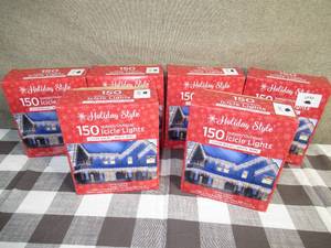 lot 37 image: Lot of 6 Holiday Style 150 IndoorOutdoor Icicle Lights-Clear Bulbs-White Wire