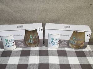 lot 117 image: Set of 2 Rise and Shine and Rise and Wine Coffee Mug and Wine Glass Sets
