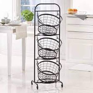 lot 141 image: Mesa Mesa 3-tier Wrought Iron Market Baskets with Stand and Removable Baskets