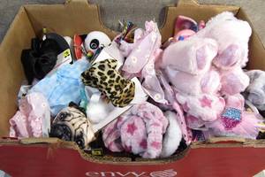 lot 180 image: Apple Box of Plushy Unicorn Rainbow Magic and More