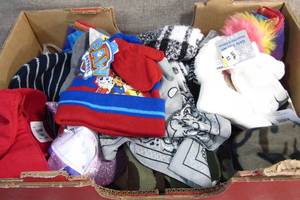 lot 202 image: Apple Box Full of Winter Knit Hats-Kids and Adults