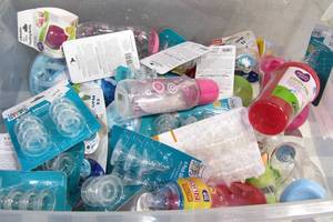 lot 229 image: 13 x 16 x 23 Bin of Baby Bottles-Nipples-New Born Gift Sets- Nooks