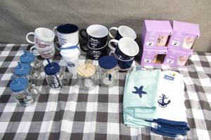 lot 231 image: Lot of Sea and Sand Theme Jars Mugs Cups Towels