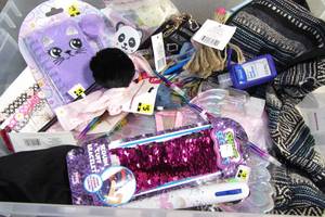 lot 233 image: 10 x 15 x 21 Bin Filled Mixed Boutique Items