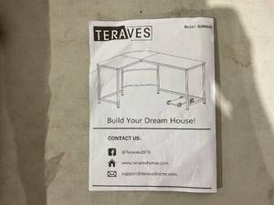 lot 204 image: Teraves White Faux Marble Reversible L Shaped Desk with Gold Frame