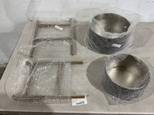 lot 230 image: HSORNA Set of Two 9 and 10 inch Black Metal Plant Pots with Gold Stands