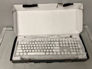 lot 411 image: ROYAL KLUDGE Typewriter Style Retro Mechanical Wired Gaming Keyboard - RGB Round Keycap - White