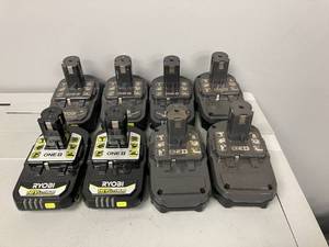 lot 423 image: LOT OF 8 - 2A 18V Ryobi Batteries