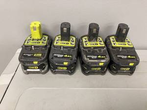 lot 424 image: LOT OF 4 - 4A 18V Ryobi Batteries