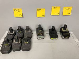 lot 425 image: LOT OF 9 - Various Amperage 18V Ryobi Batteries