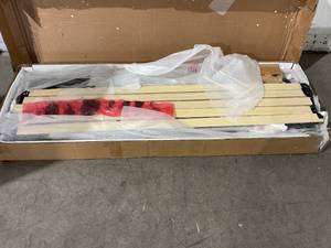 lot 90 image: Zavoter Light Grey Upholstered Queen Size Platform Bed Frame with Headboard