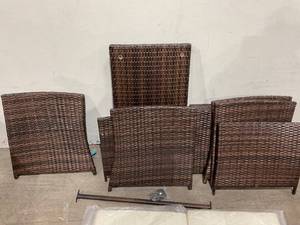 lot 185 image: 4 PCS Wicker Patio Conversation Set with Soft Cushions & Tempered Glass Coffee Table